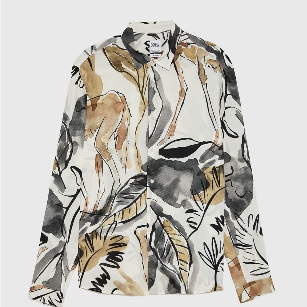 NEW Zara Abstract Print Flowing Long Sleeves Shirt